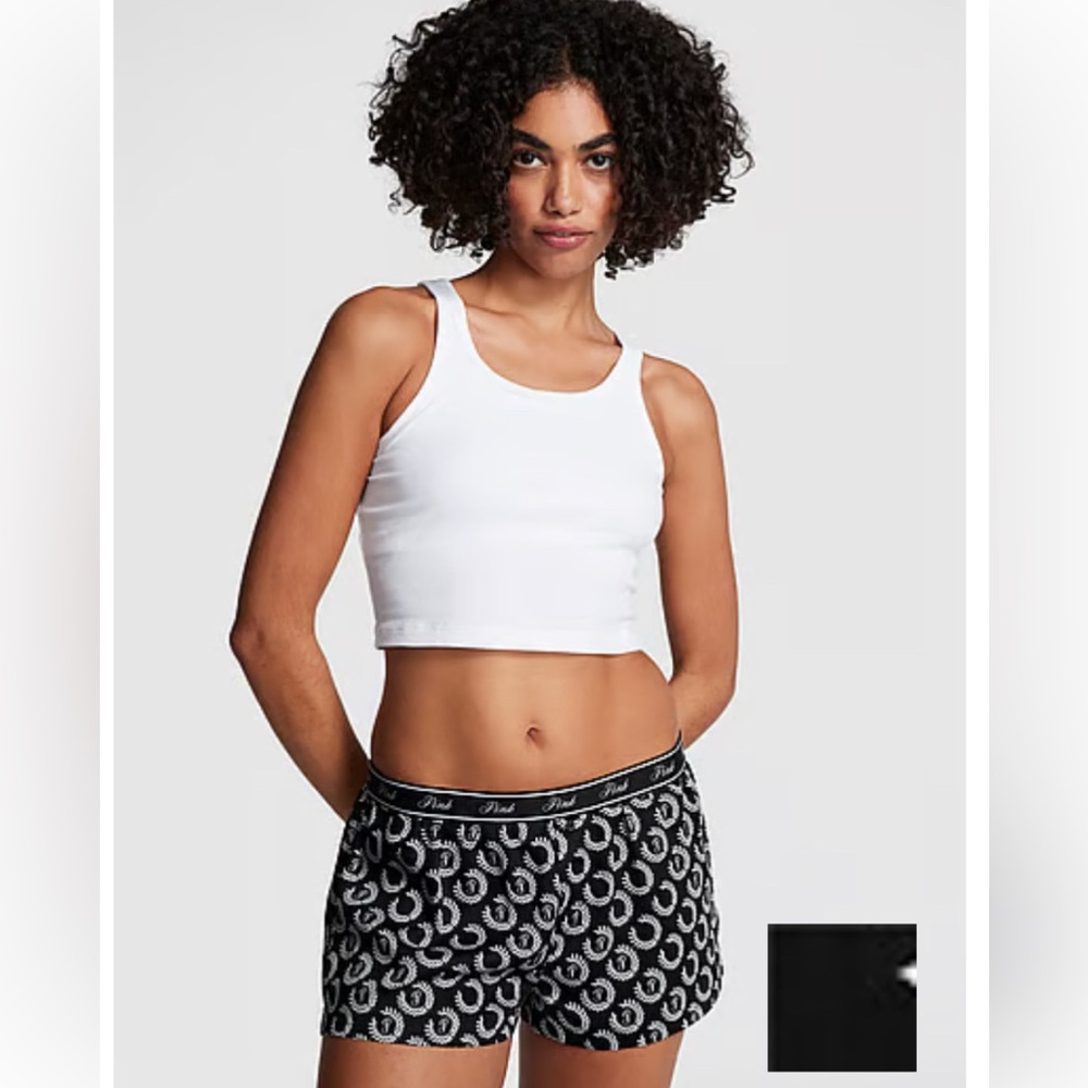 New PINK Victoria's Secret Black Tencel Satin Sleep Boxer Pajama Shorts medium